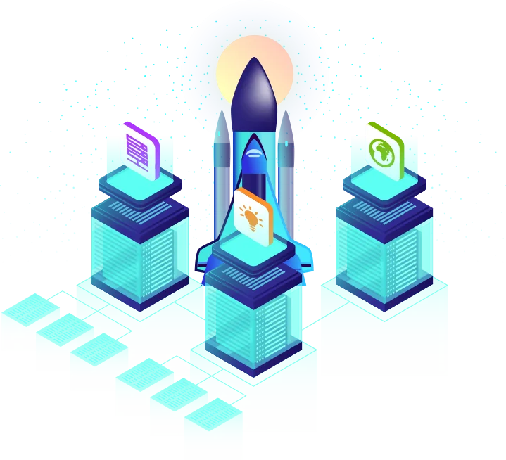 Servidor virtual VPS con torres de servidores y una nube
